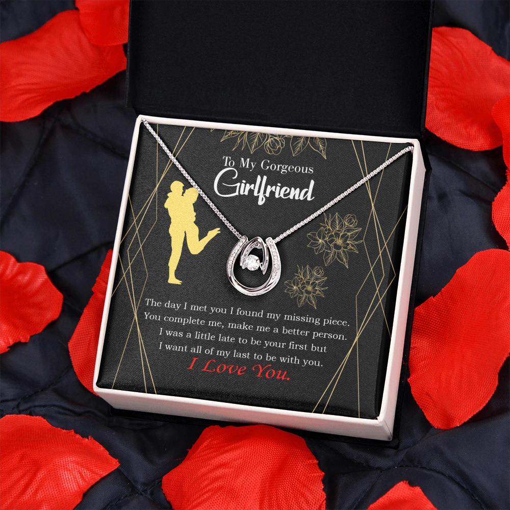 To My Girlfriend Better Person Lucky Horseshoe Necklace Message Card 14k w CZ Crystals-Express Your Love Gifts