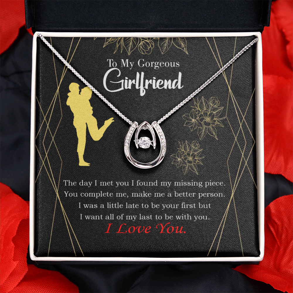 To My Girlfriend Better Person Lucky Horseshoe Necklace Message Card 14k w CZ Crystals-Express Your Love Gifts