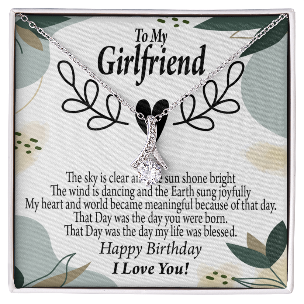 To My Girlfriend Birthday My World Alluring Ribbon Necklace Message Card-Express Your Love Gifts