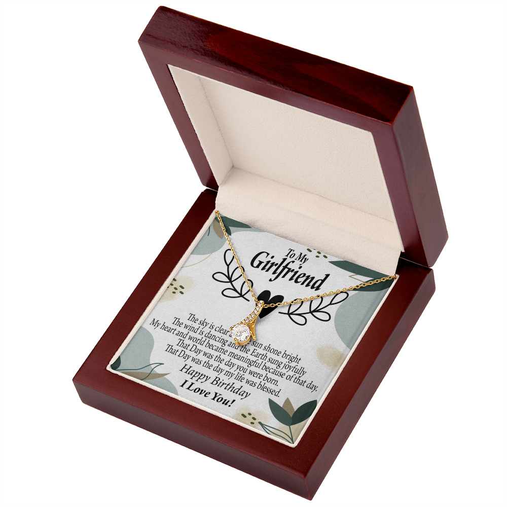 To My Girlfriend Birthday My World Alluring Ribbon Necklace Message Card-Express Your Love Gifts