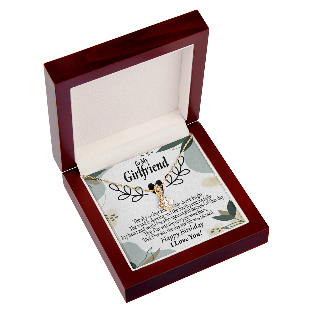 To My Girlfriend Birthday My World Alluring Ribbon Necklace Message Card-Express Your Love Gifts