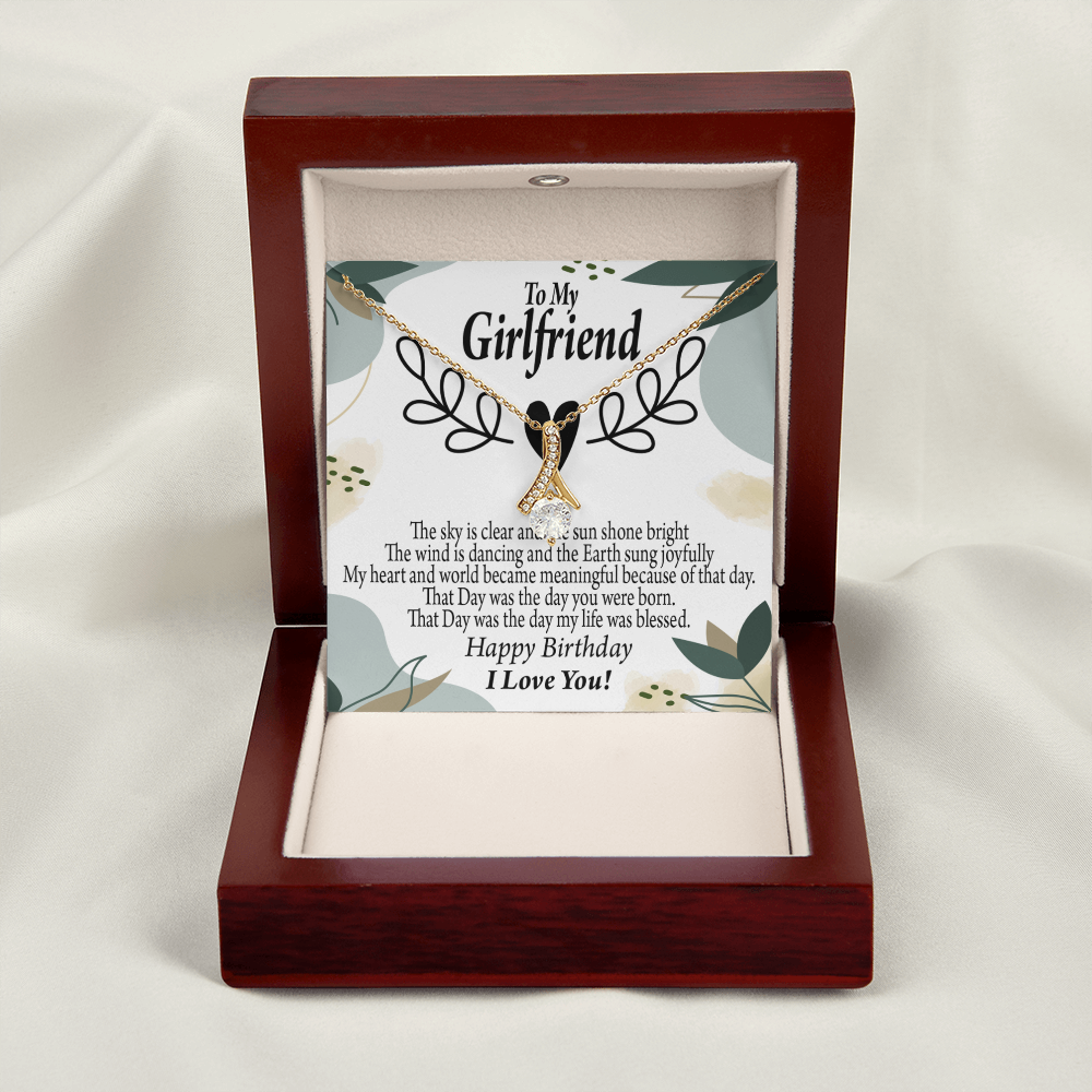 To My Girlfriend Birthday My World Alluring Ribbon Necklace Message Card-Express Your Love Gifts