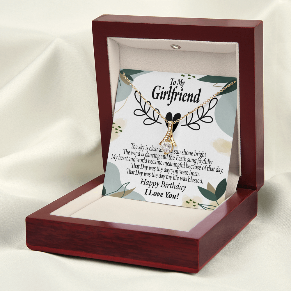 To My Girlfriend Birthday My World Alluring Ribbon Necklace Message Card-Express Your Love Gifts