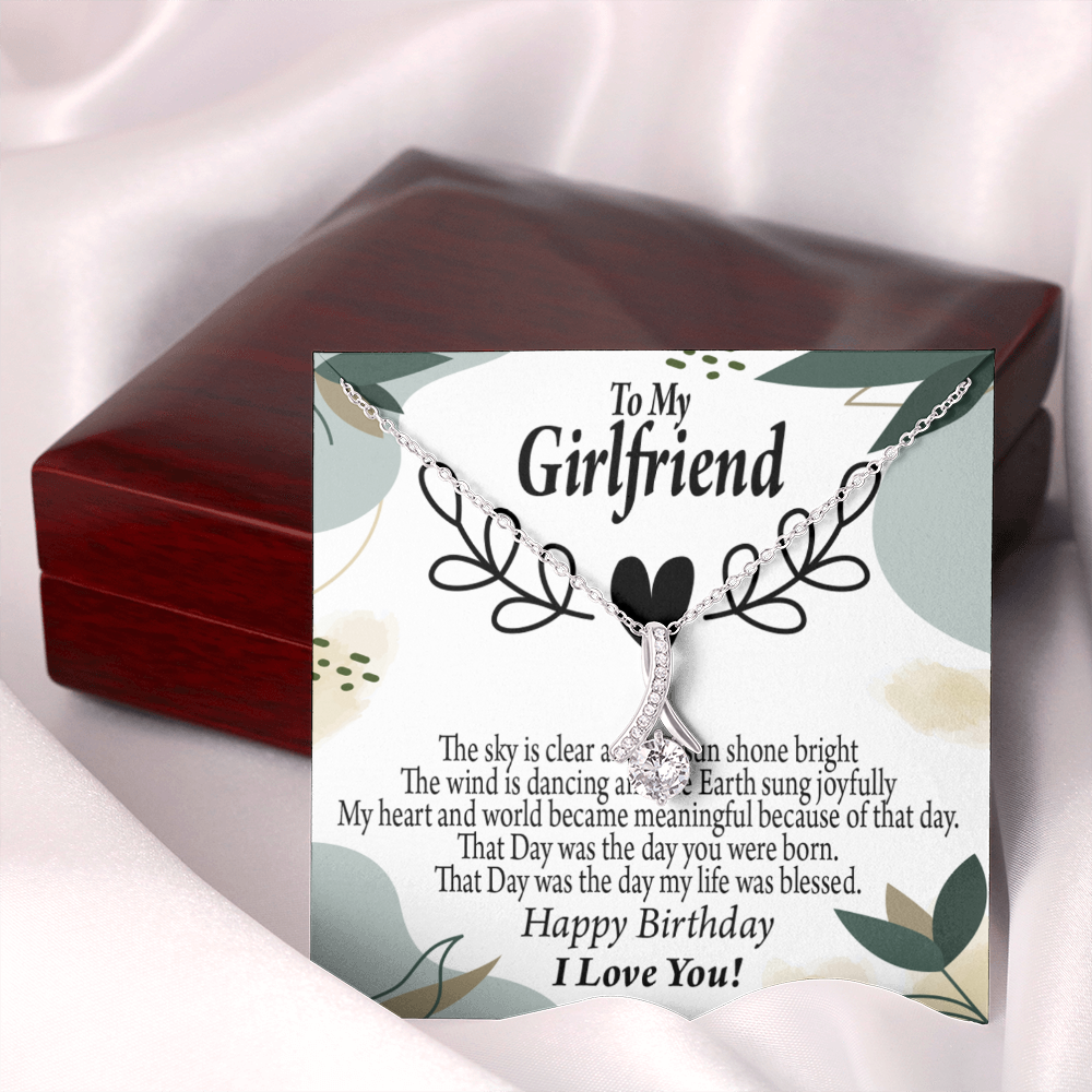 To My Girlfriend Birthday My World Alluring Ribbon Necklace Message Card-Express Your Love Gifts