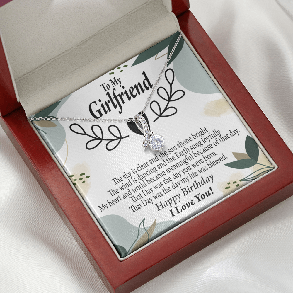 To My Girlfriend Birthday My World Alluring Ribbon Necklace Message Card-Express Your Love Gifts