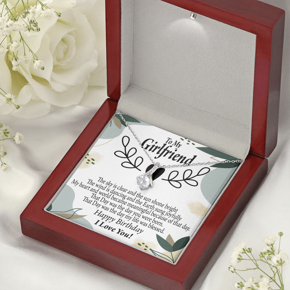 To My Girlfriend Birthday My World Alluring Ribbon Necklace Message Card-Express Your Love Gifts
