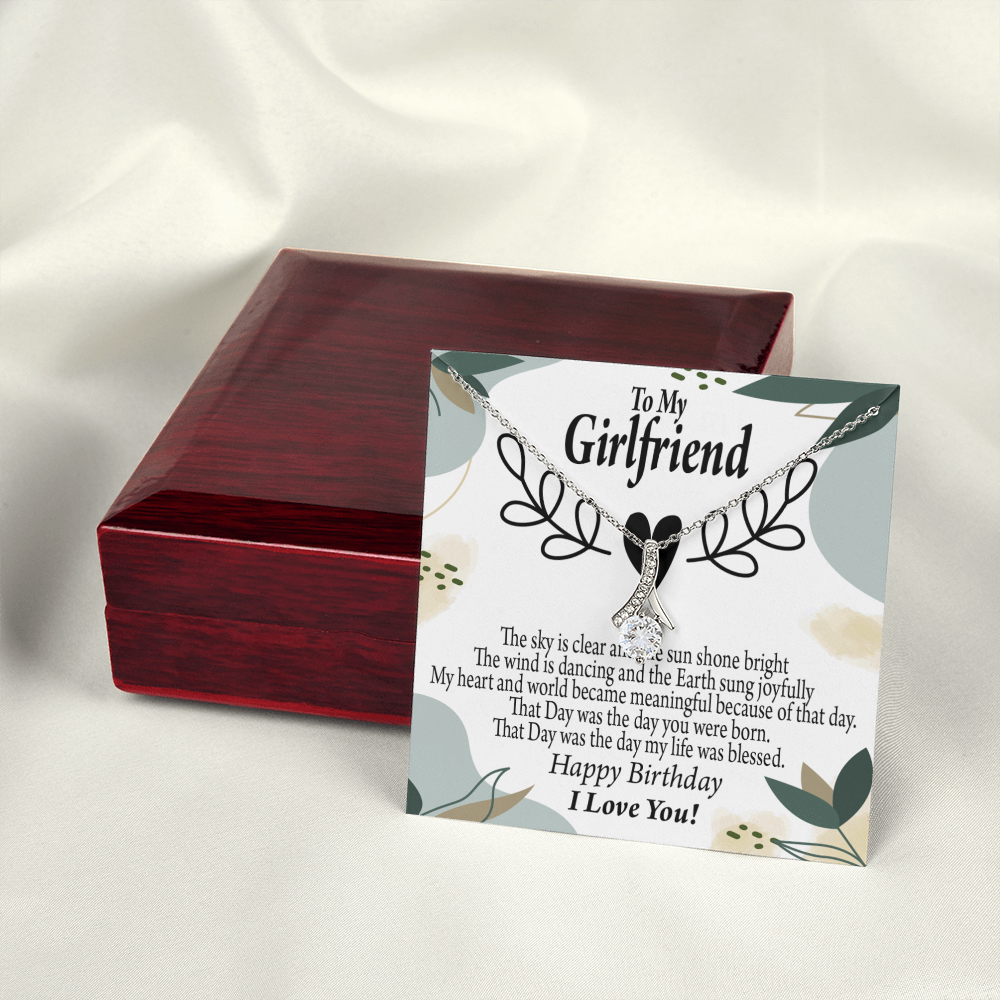To My Girlfriend Birthday My World Alluring Ribbon Necklace Message Card-Express Your Love Gifts