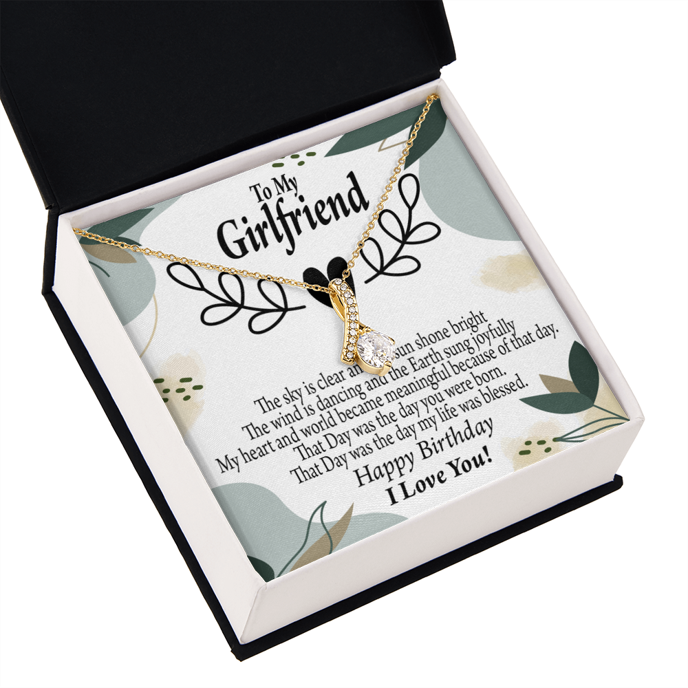To My Girlfriend Birthday My World Alluring Ribbon Necklace Message Card-Express Your Love Gifts