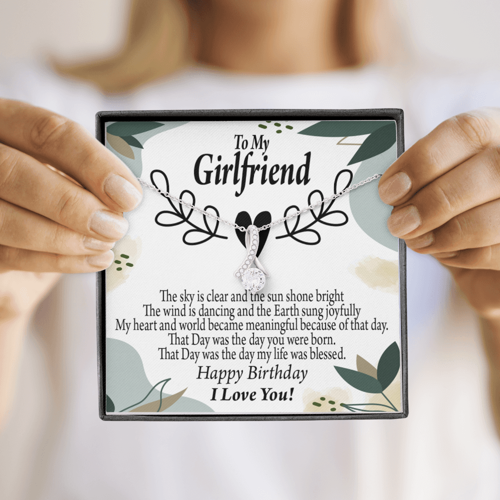 To My Girlfriend Birthday My World Alluring Ribbon Necklace Message Card-Express Your Love Gifts