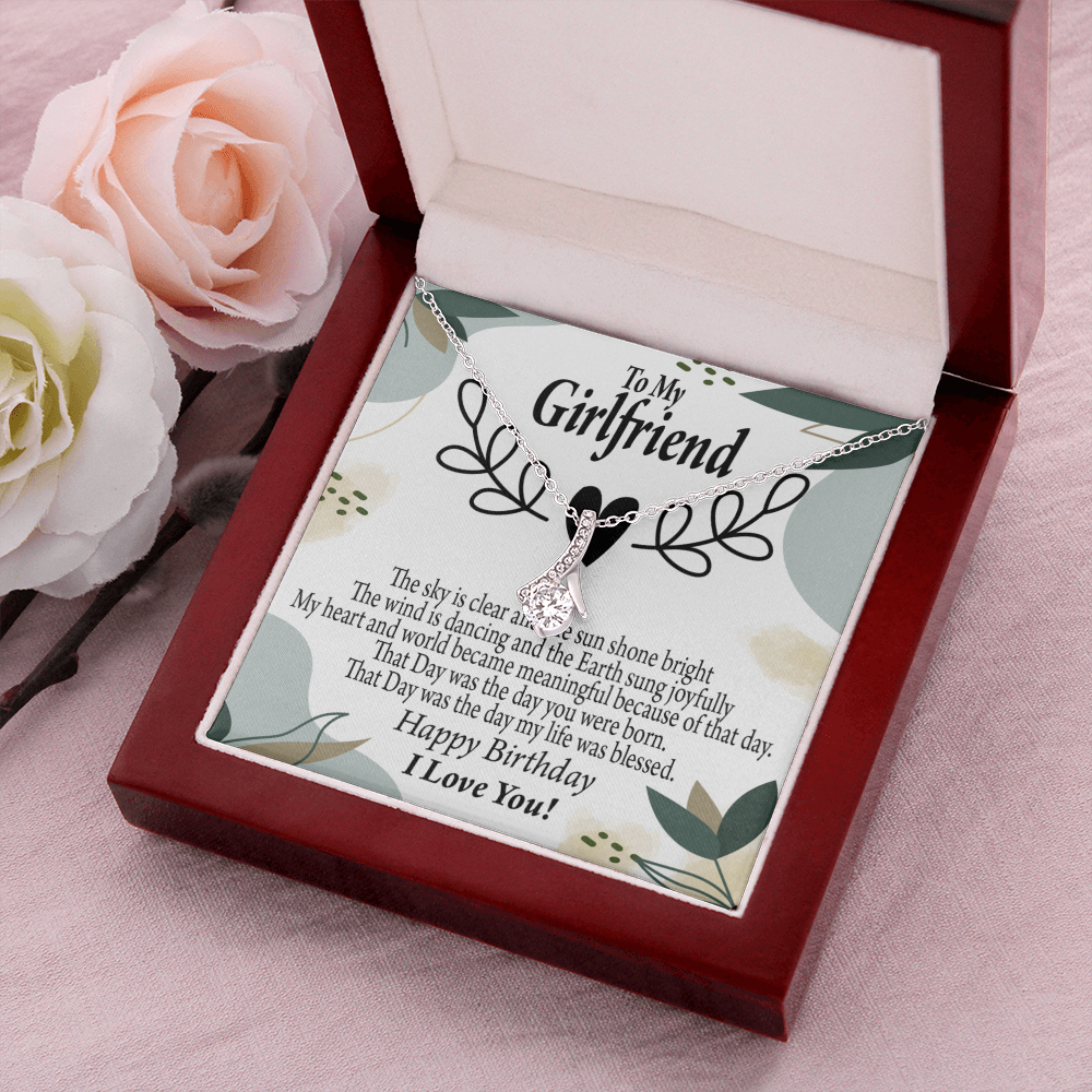 To My Girlfriend Birthday My World Alluring Ribbon Necklace Message Card-Express Your Love Gifts