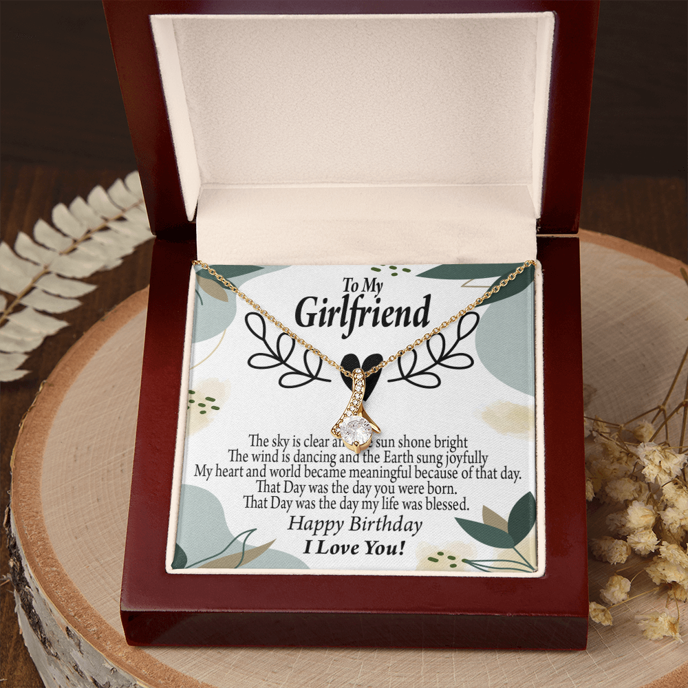 To My Girlfriend Birthday My World Alluring Ribbon Necklace Message Card-Express Your Love Gifts