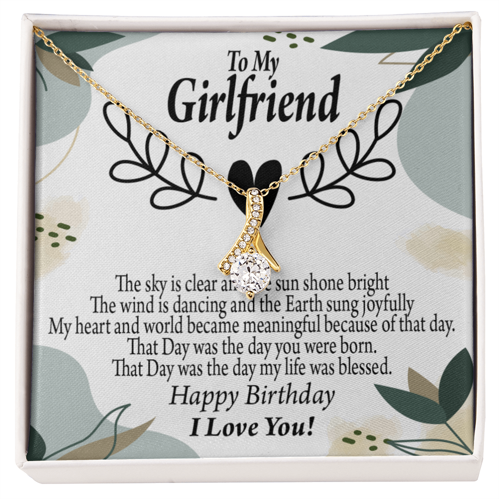 To My Girlfriend Birthday My World Alluring Ribbon Necklace Message Card-Express Your Love Gifts