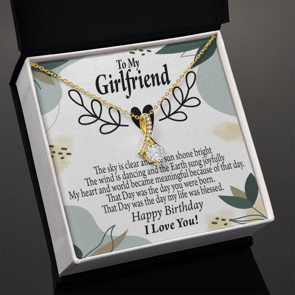 To My Girlfriend Birthday My World Alluring Ribbon Necklace Message Card-Express Your Love Gifts