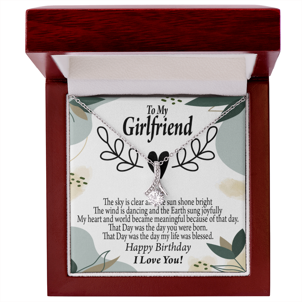 To My Girlfriend Birthday My World Alluring Ribbon Necklace Message Card-Express Your Love Gifts