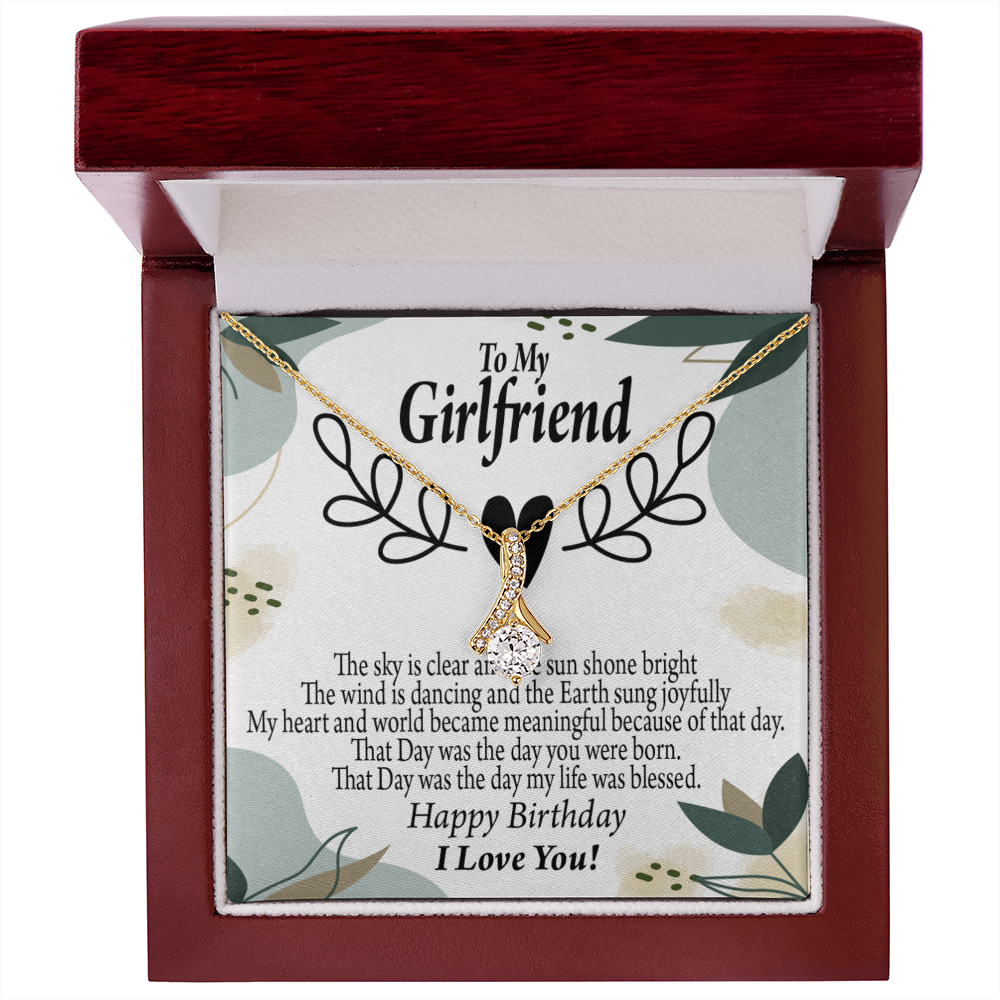 To My Girlfriend Birthday My World Alluring Ribbon Necklace Message Card-Express Your Love Gifts
