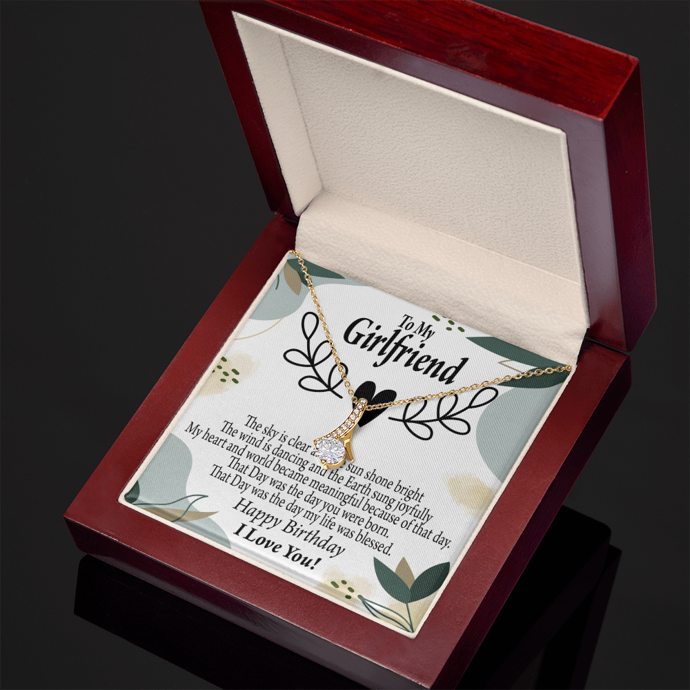 To My Girlfriend Birthday My World Alluring Ribbon Necklace Message Card-Express Your Love Gifts