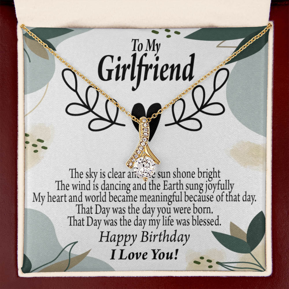 To My Girlfriend Birthday My World Alluring Ribbon Necklace Message Card-Express Your Love Gifts