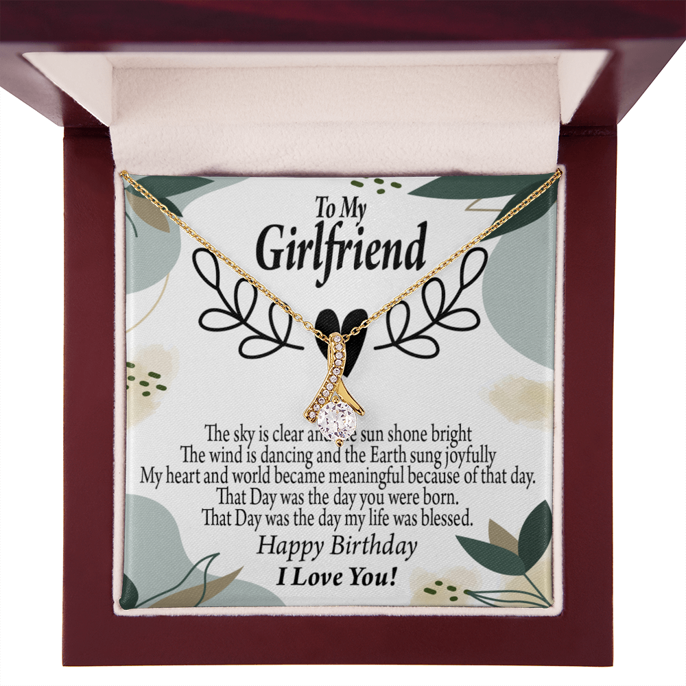 To My Girlfriend Birthday My World Alluring Ribbon Necklace Message Card-Express Your Love Gifts