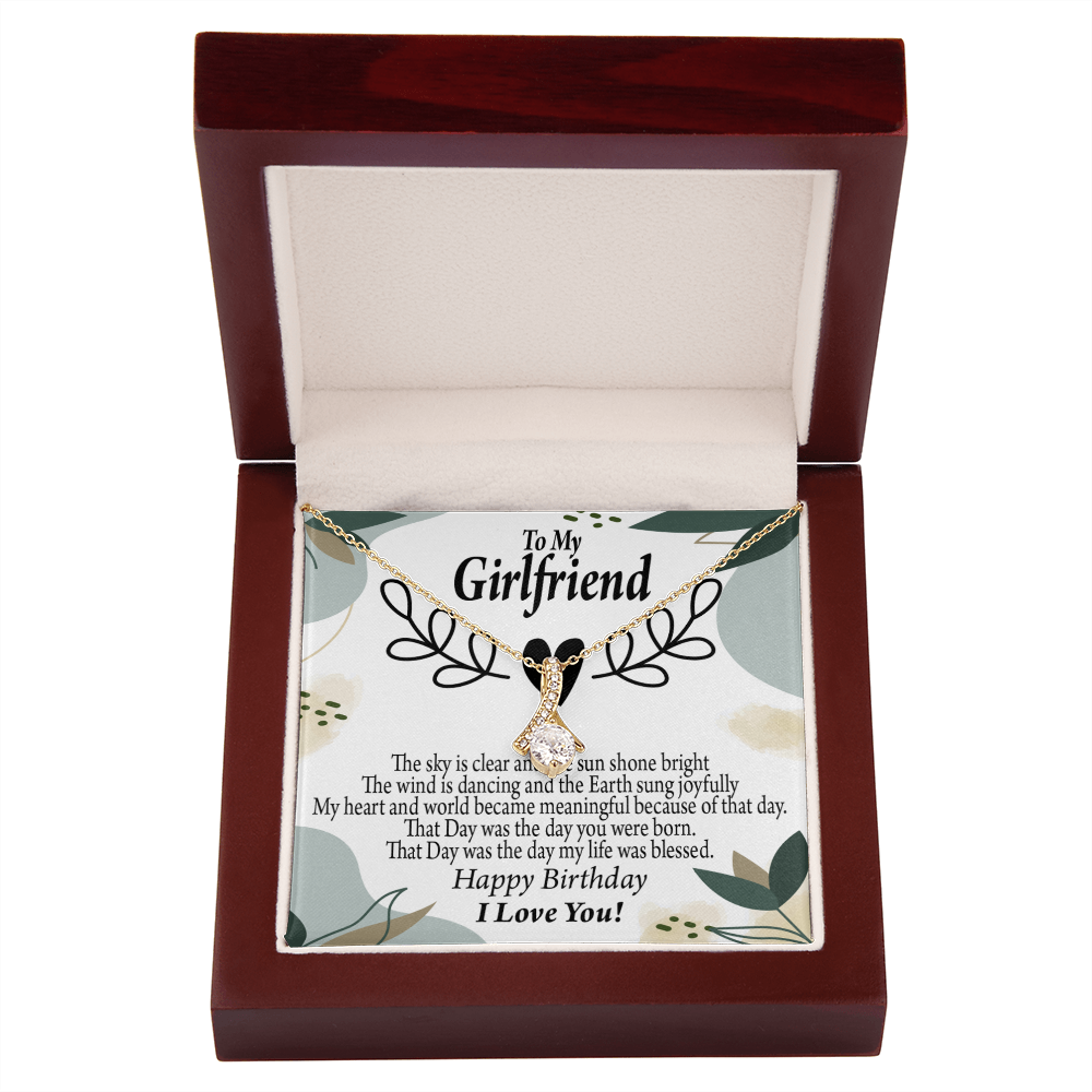 To My Girlfriend Birthday My World Alluring Ribbon Necklace Message Card-Express Your Love Gifts