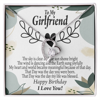 To My Girlfriend Birthday My World Forever Necklace w Message Card-Express Your Love Gifts