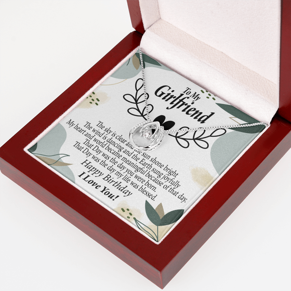 To My Girlfriend Birthday My World Lucky Horseshoe Necklace Message Card 14k w CZ Crystals-Express Your Love Gifts