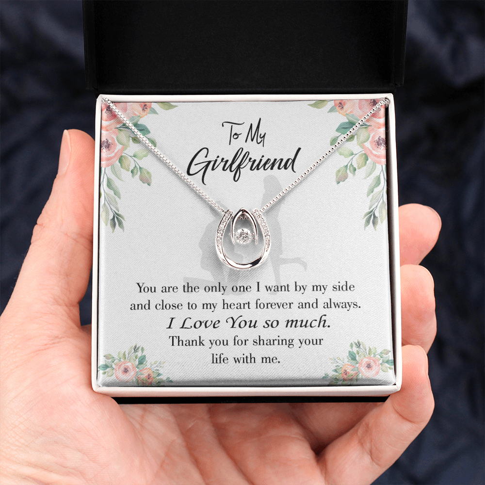 To My Girlfriend By My Side Lucky Horseshoe Necklace Message Card 14k w CZ Crystals-Express Your Love Gifts