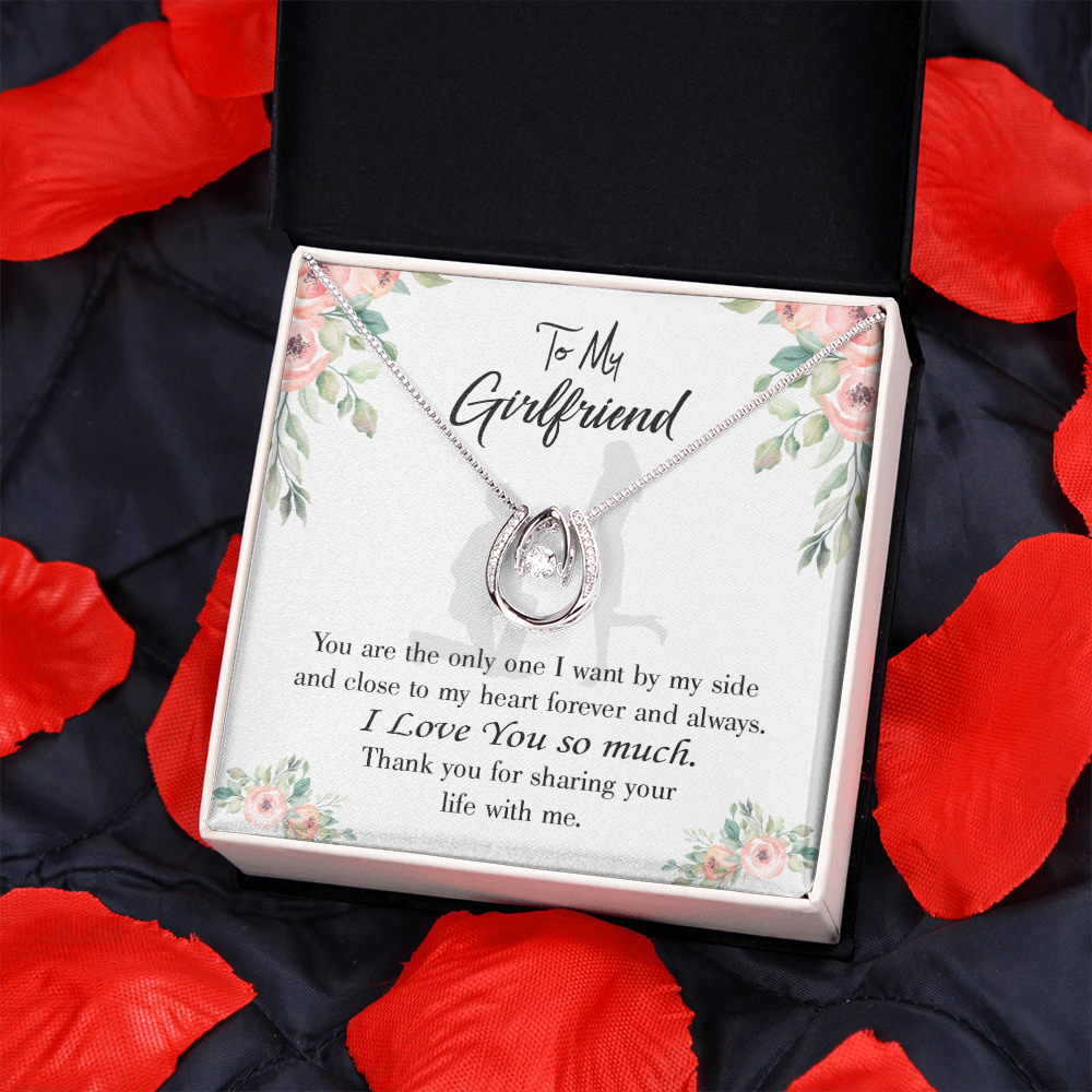 To My Girlfriend By My Side Lucky Horseshoe Necklace Message Card 14k w CZ Crystals-Express Your Love Gifts