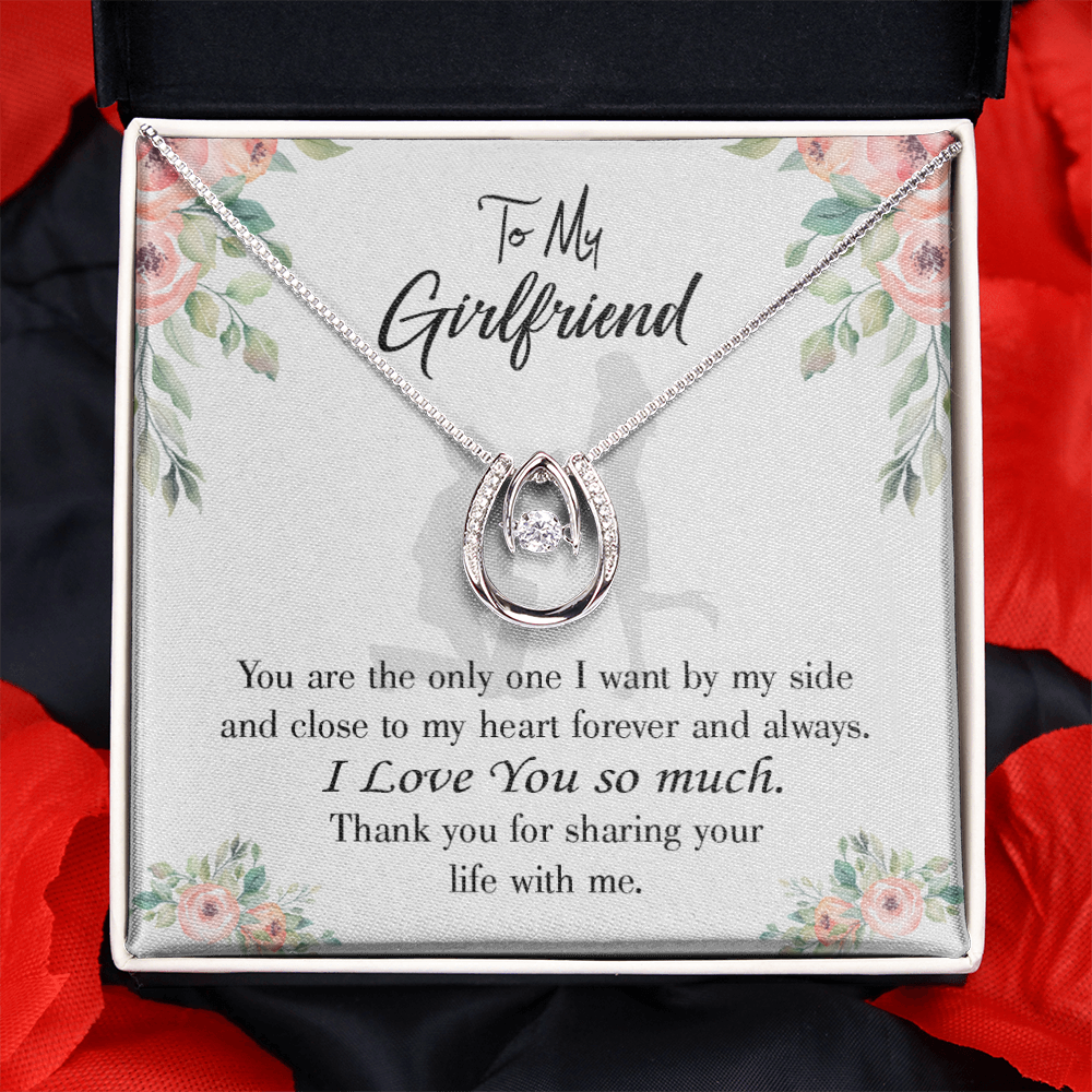 To My Girlfriend By My Side Lucky Horseshoe Necklace Message Card 14k w CZ Crystals-Express Your Love Gifts