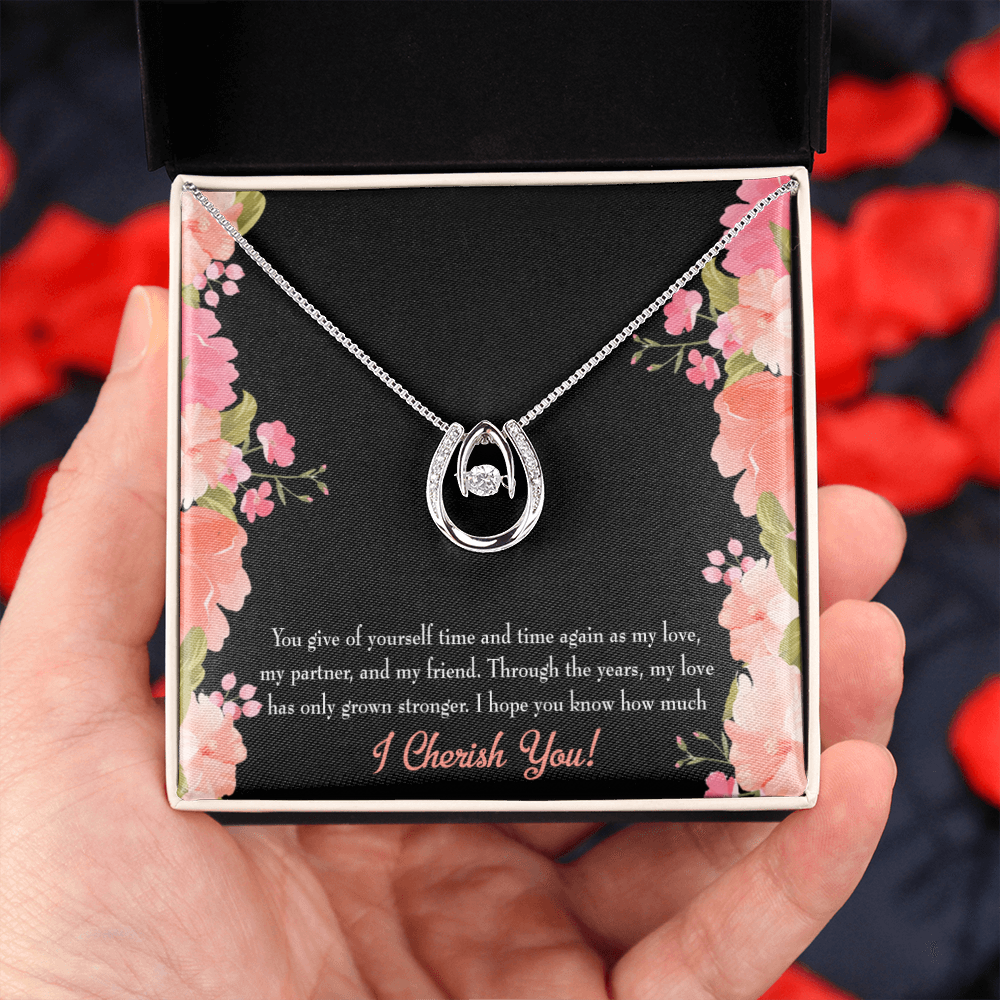 To My Girlfriend Cherish You Lucky Horseshoe Necklace Message Card 14k w CZ Crystals-Express Your Love Gifts