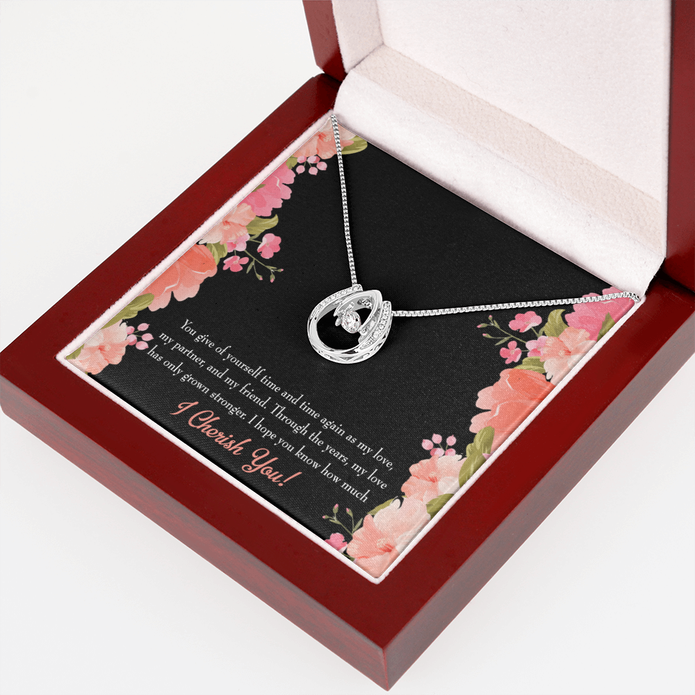 To My Girlfriend Cherish You Lucky Horseshoe Necklace Message Card 14k w CZ Crystals-Express Your Love Gifts