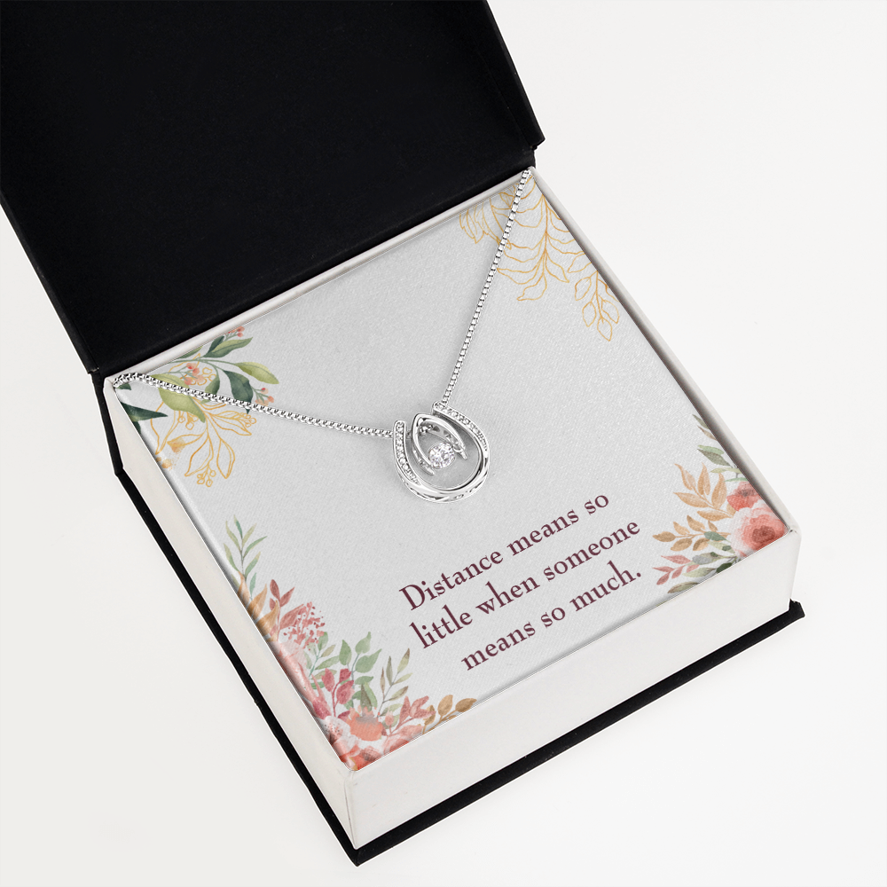 To My Girlfriend Distance Means so Little Lucky Horseshoe Necklace Message Card 14k w CZ Crystals-Express Your Love Gifts