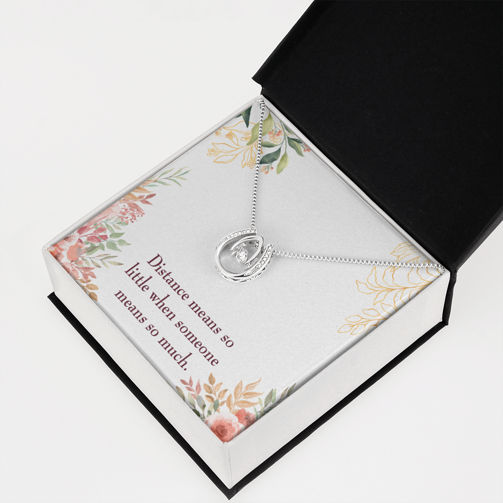 To My Girlfriend Distance Means so Little Lucky Horseshoe Necklace Message Card 14k w CZ Crystals-Express Your Love Gifts