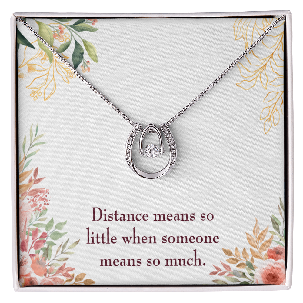 To My Girlfriend Distance Means so Little Lucky Horseshoe Necklace Message Card 14k w CZ Crystals-Express Your Love Gifts