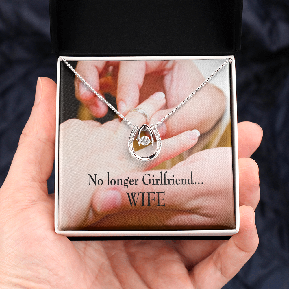 To My Girlfriend Engagement Lucky Horseshoe Necklace Message Card 14k w CZ Crystals-Express Your Love Gifts