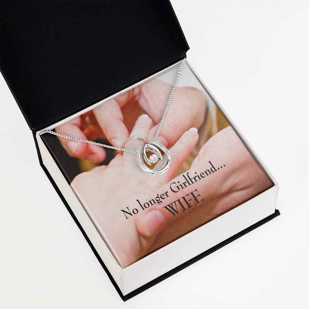 To My Girlfriend Engagement Lucky Horseshoe Necklace Message Card 14k w CZ Crystals-Express Your Love Gifts