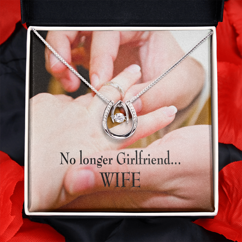 To My Girlfriend Engagement Lucky Horseshoe Necklace Message Card 14k w CZ Crystals-Express Your Love Gifts