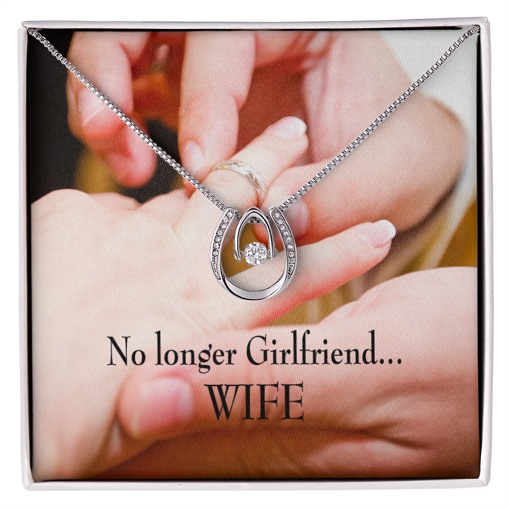 To My Girlfriend Engagement Lucky Horseshoe Necklace Message Card 14k w CZ Crystals-Express Your Love Gifts