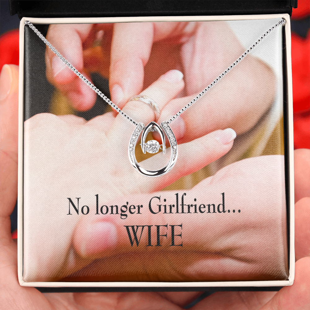 To My Girlfriend Engagement Lucky Horseshoe Necklace Message Card 14k w CZ Crystals-Express Your Love Gifts