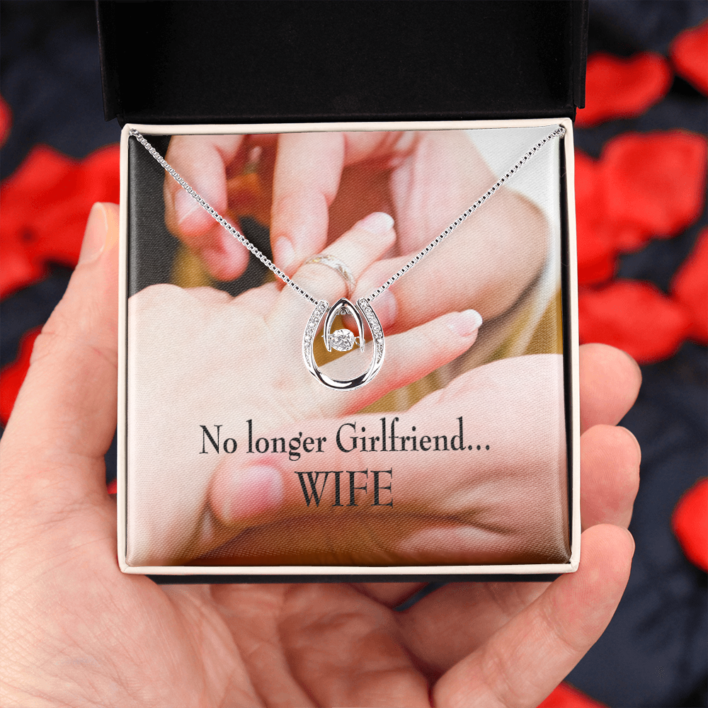 To My Girlfriend Engagement Lucky Horseshoe Necklace Message Card 14k w CZ Crystals-Express Your Love Gifts