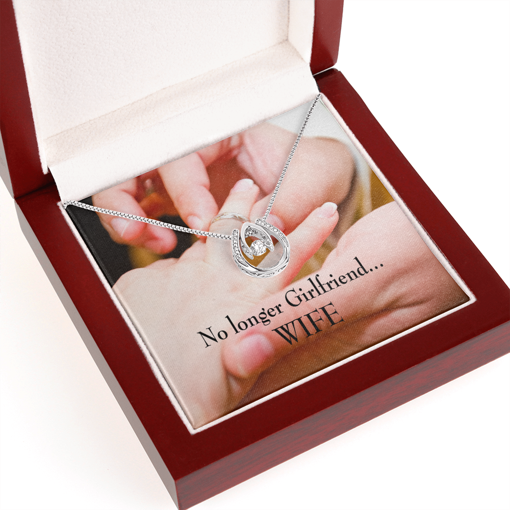 To My Girlfriend Engagement Lucky Horseshoe Necklace Message Card 14k w CZ Crystals-Express Your Love Gifts