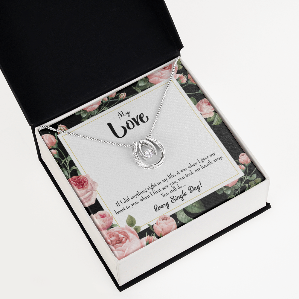 To My Girlfriend Every Single Day Lucky Horseshoe Necklace Message Card 14k w CZ Crystals-Express Your Love Gifts