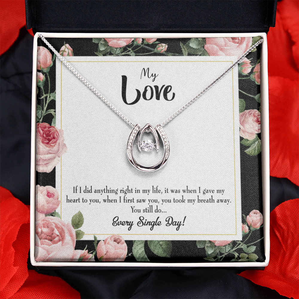 To My Girlfriend Every Single Day Lucky Horseshoe Necklace Message Card 14k w CZ Crystals-Express Your Love Gifts