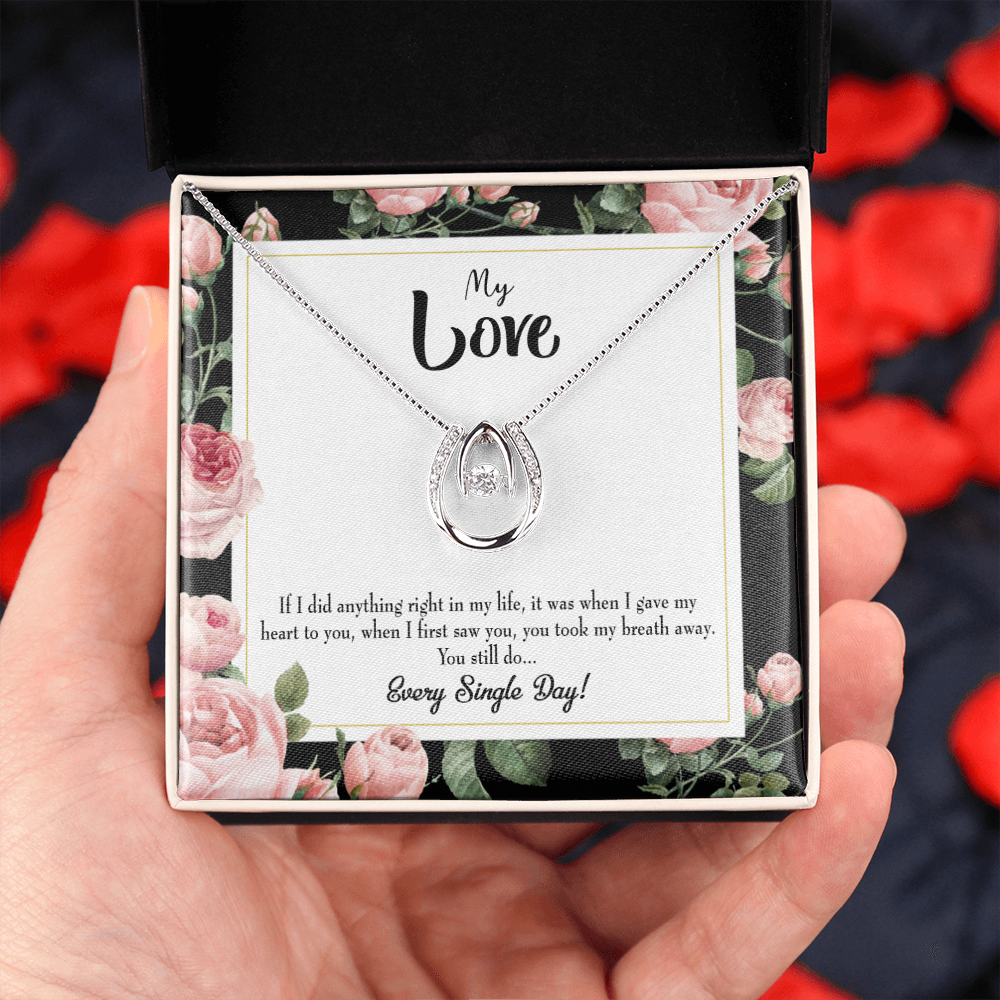 To My Girlfriend Every Single Day Lucky Horseshoe Necklace Message Card 14k w CZ Crystals-Express Your Love Gifts