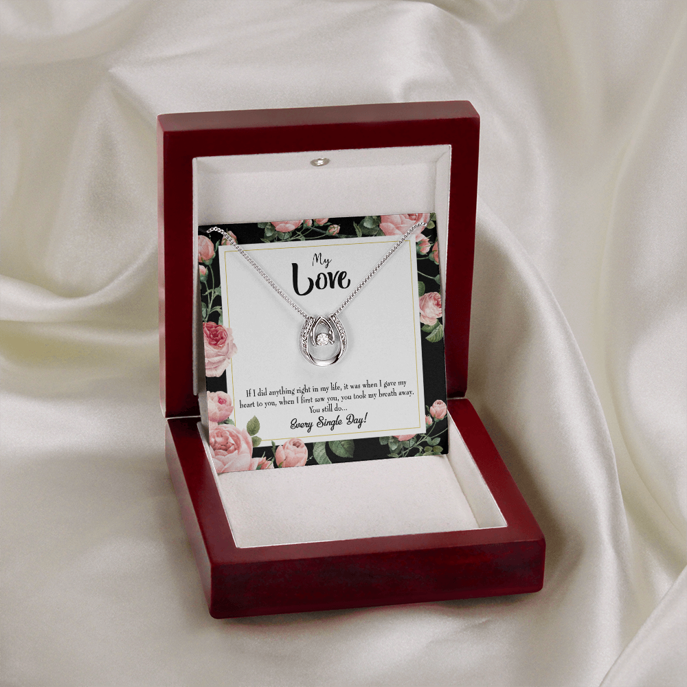 To My Girlfriend Every Single Day Lucky Horseshoe Necklace Message Card 14k w CZ Crystals-Express Your Love Gifts