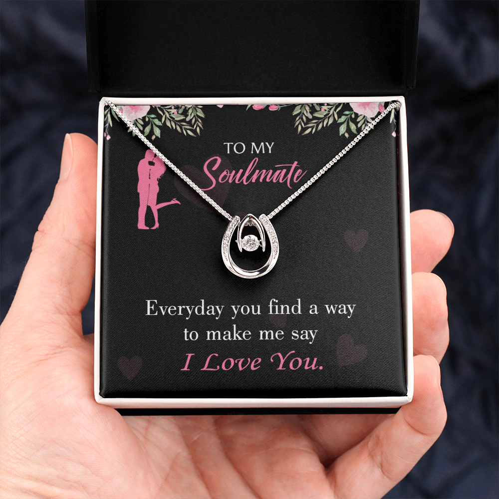 To My Girlfriend Everyday Lucky Horseshoe Necklace Message Card 14k w CZ Crystals-Express Your Love Gifts