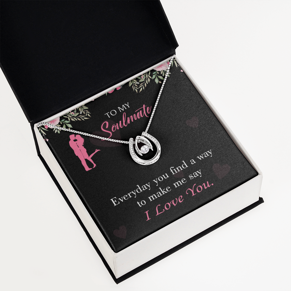 To My Girlfriend Everyday Lucky Horseshoe Necklace Message Card 14k w CZ Crystals-Express Your Love Gifts