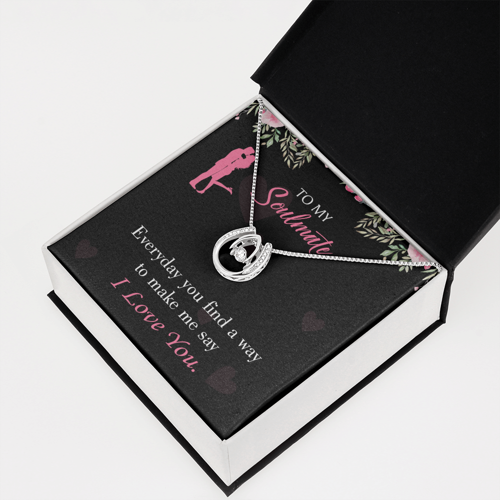 To My Girlfriend Everyday Lucky Horseshoe Necklace Message Card 14k w CZ Crystals-Express Your Love Gifts