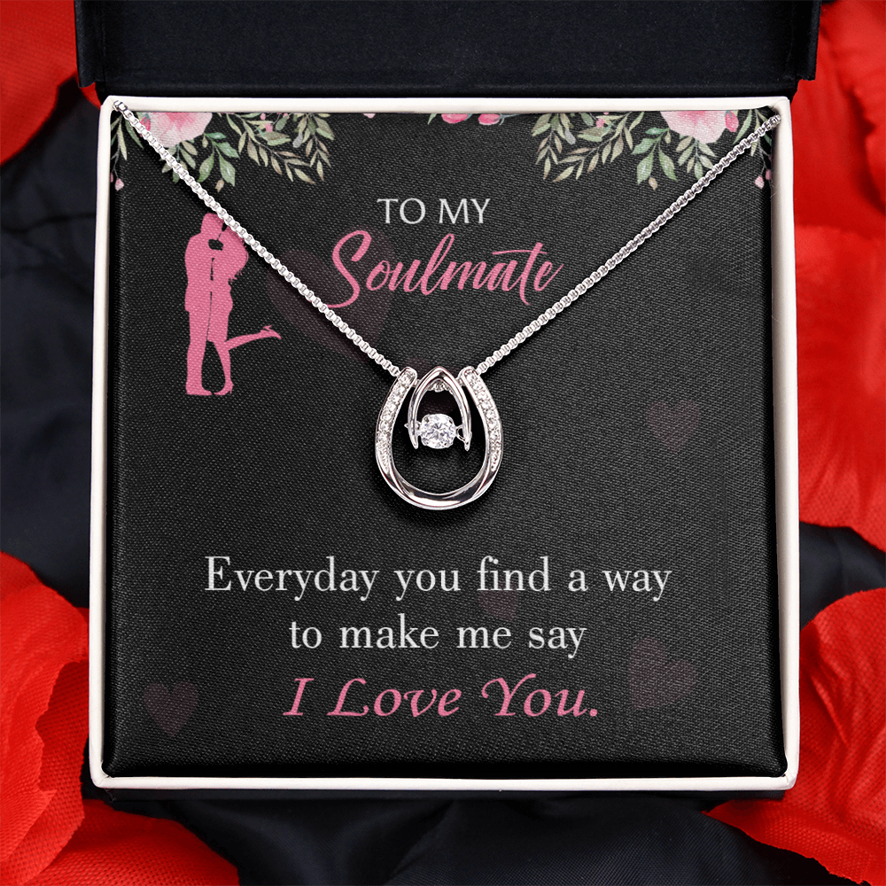 To My Girlfriend Everyday Lucky Horseshoe Necklace Message Card 14k w CZ Crystals-Express Your Love Gifts