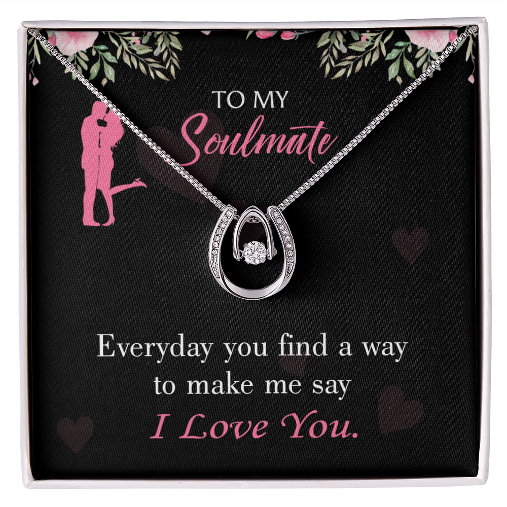 To My Girlfriend Everyday Lucky Horseshoe Necklace Message Card 14k w CZ Crystals-Express Your Love Gifts