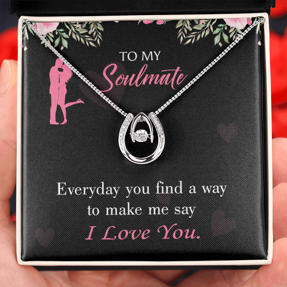 To My Girlfriend Everyday Lucky Horseshoe Necklace Message Card 14k w CZ Crystals-Express Your Love Gifts